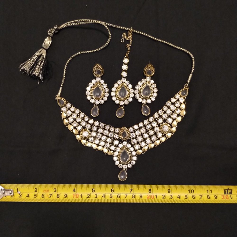 Gold Indian Jewelry necklace, earings and headpiece set